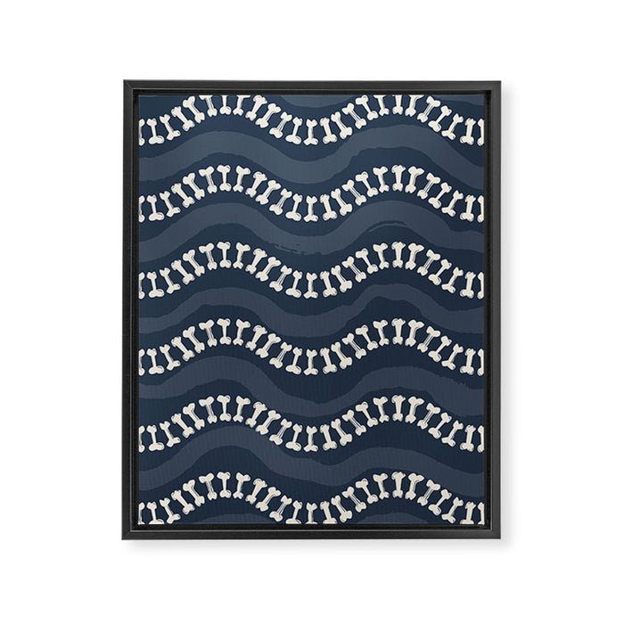 Wavy path of bones - navy blue Framed Canvas Print Gallery Image 1