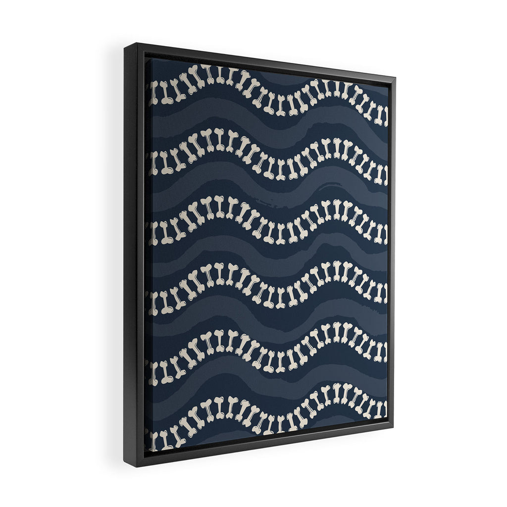 Wavy path of bones - navy blue Framed Canvas Print Gallery Image 2