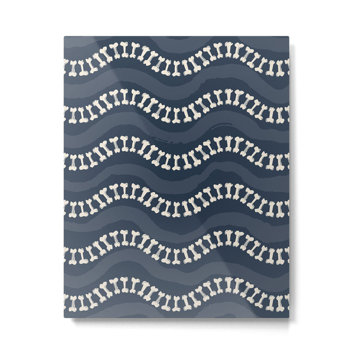 Wavy path of bones - navy blue Metal Print Gallery Image 1
