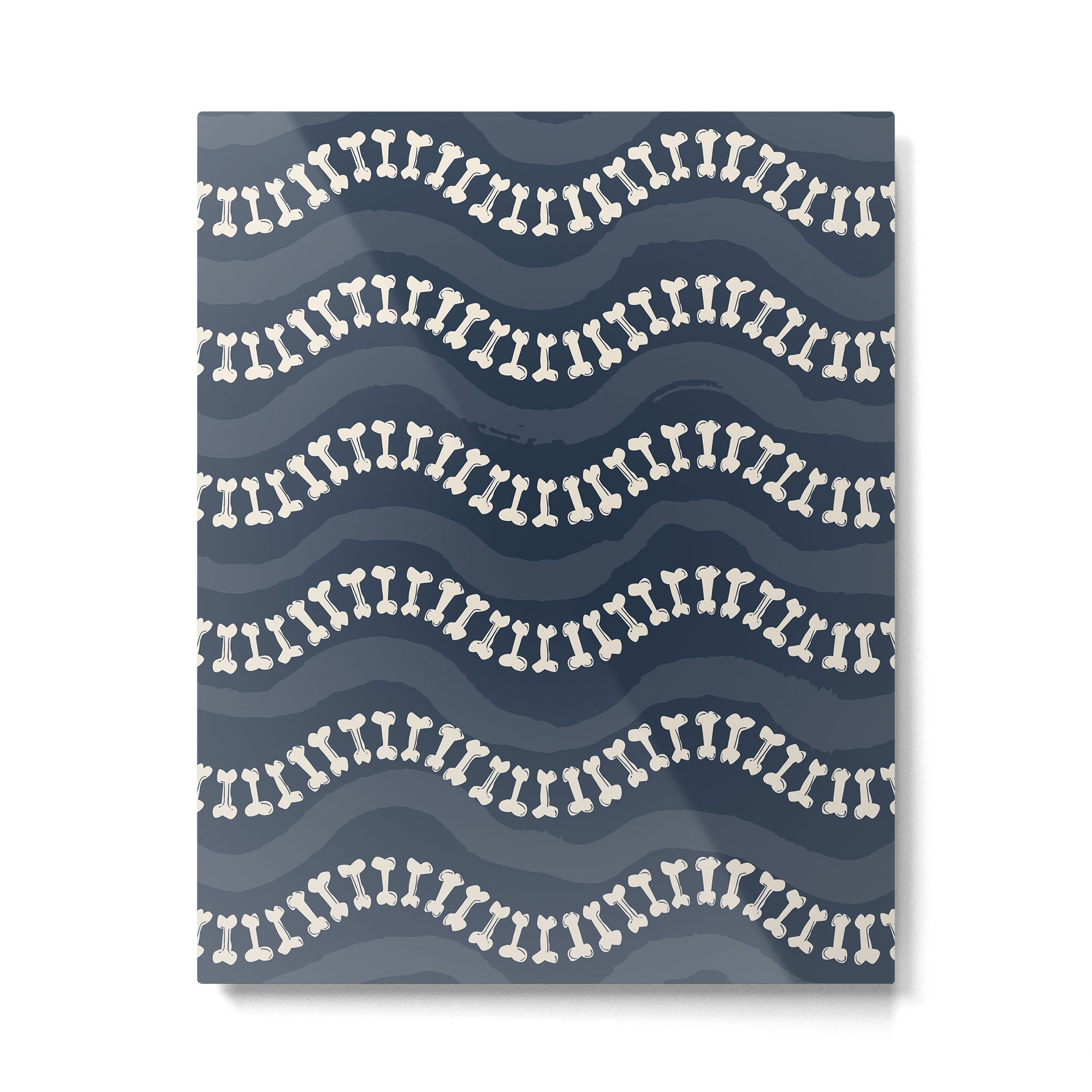 Wavy path of bones - navy blue Metal Print Gallery Image 6