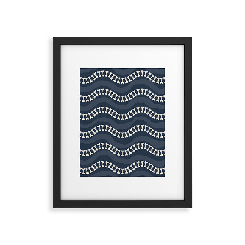 Wavy path of bones - navy blue Framed Art Print Gallery Image 6