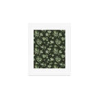 White and dark Sage green flowers watercolor pattern Art Print Gallery Image 1