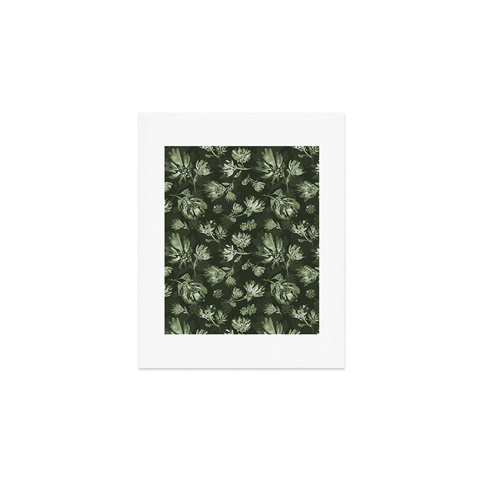 White and dark Sage green flowers watercolor pattern Art Print Gallery Image 1