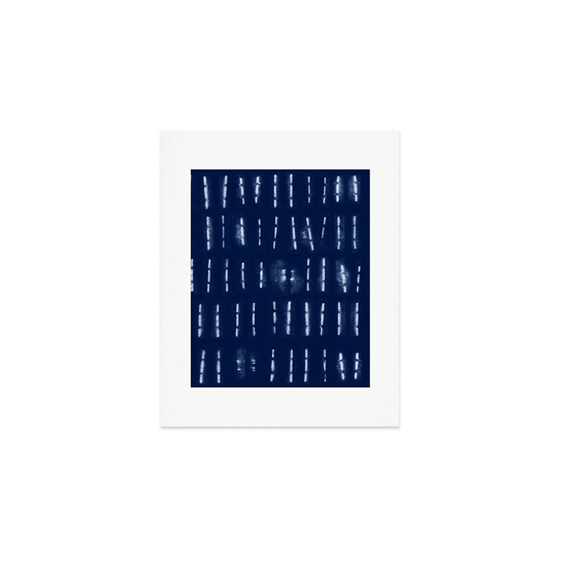 White stripes over blue shibori tie dye pattern Art Print Gallery Image 1