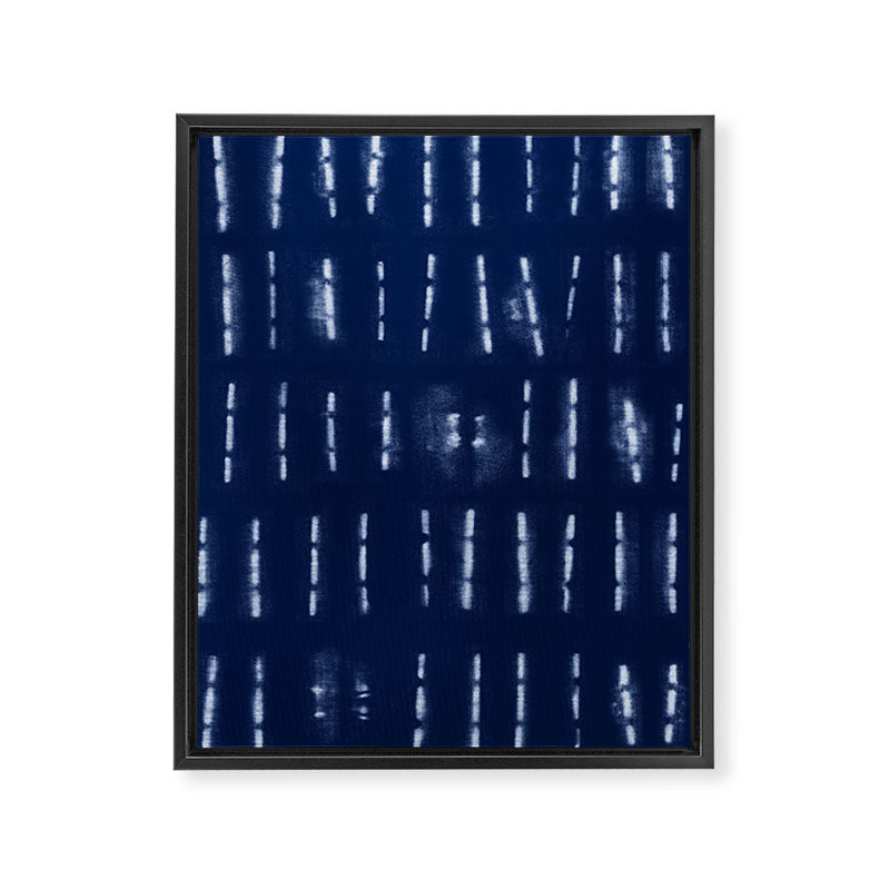 White stripes over blue shibori tie dye pattern Framed Canvas Print Gallery Image 8