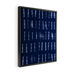 White stripes over blue shibori tie dye pattern Framed Canvas Print Gallery Image 2