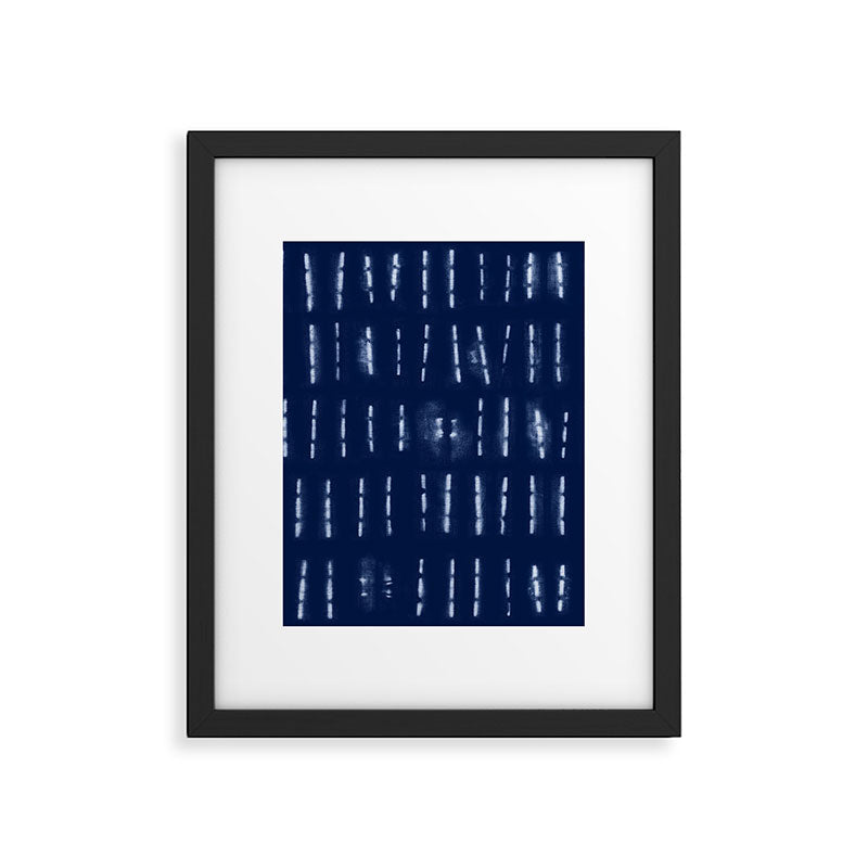 White stripes over blue shibori tie dye pattern Framed Art Print Gallery Image 6