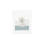 Wildflower bouquet in vase illustration - beige muted pink and dusty green flowers Art Print Gallery Image 1