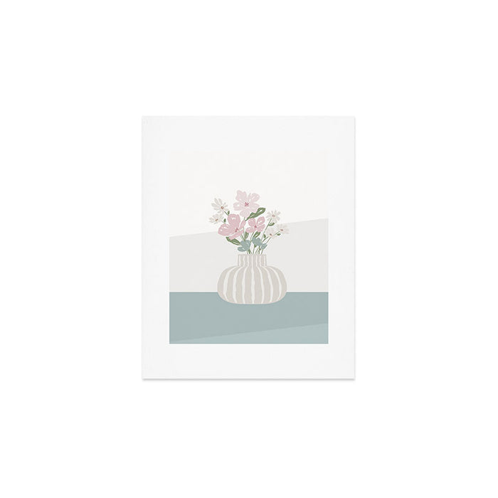 Wildflower bouquet in vase illustration - beige muted pink and dusty green flowers Art Print Gallery Image 1