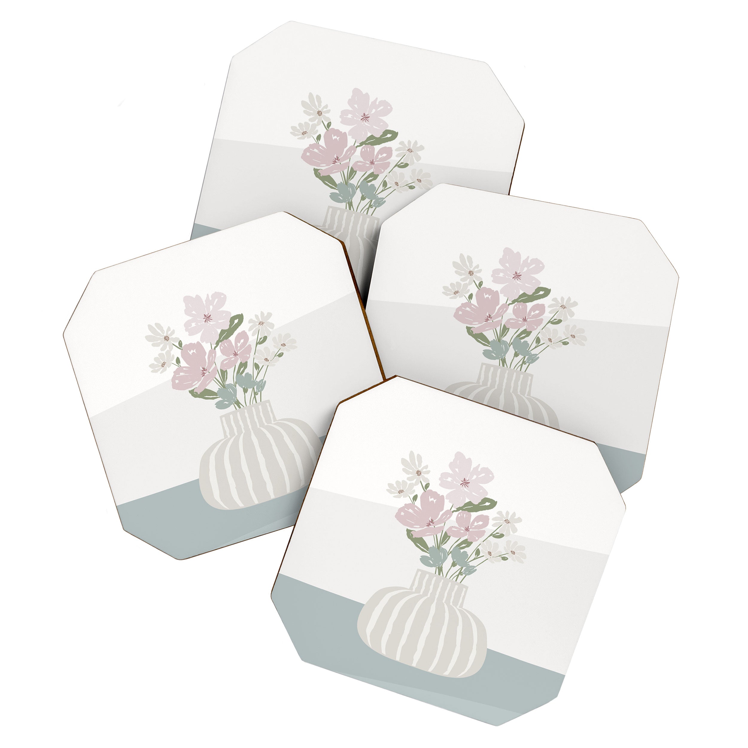 Wildflower bouquet in vase illustration - beige muted pink and dusty green flowers Coaster Gallery Image 1