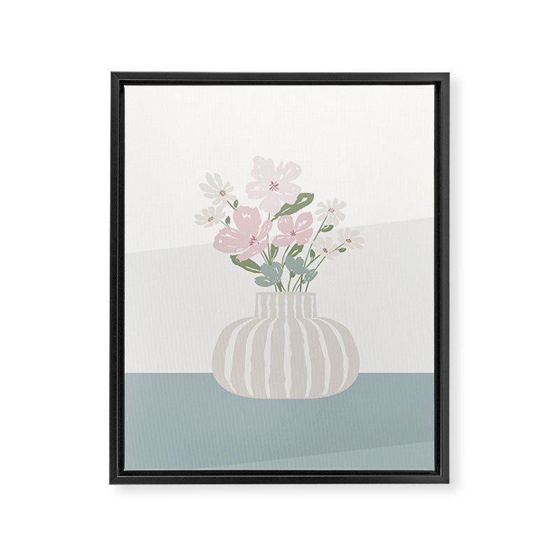 Wildflower bouquet in vase illustration - beige muted pink and dusty green flowers Framed Canvas Print Gallery Image 8