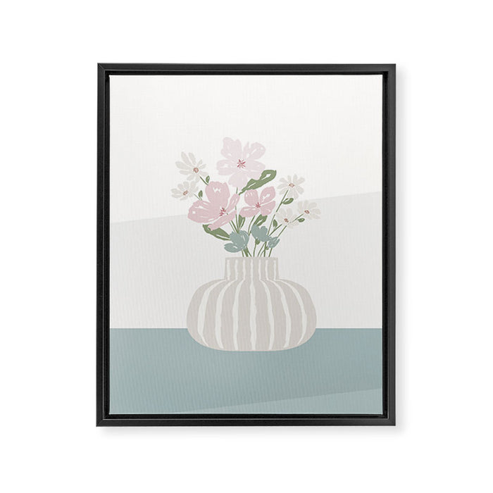 Wildflower bouquet in vase illustration - beige muted pink and dusty green flowers Framed Canvas Print Gallery Image 1