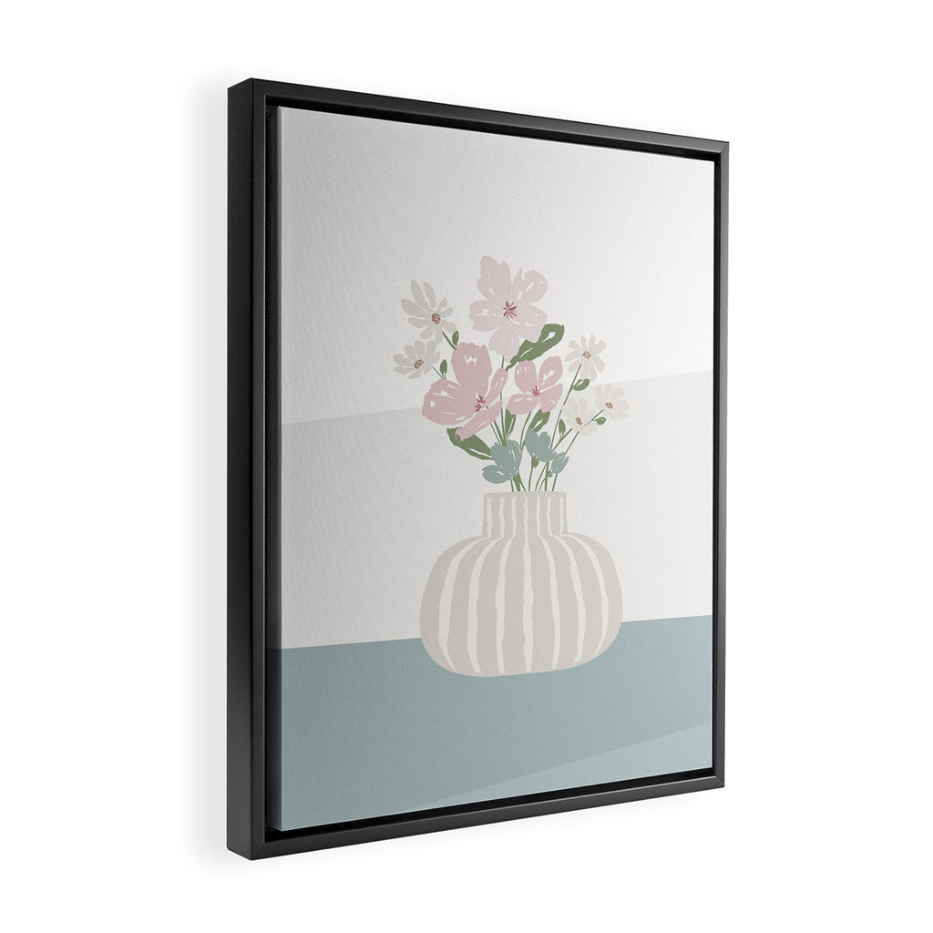 Wildflower bouquet in vase illustration - beige muted pink and dusty green flowers Framed Canvas Print Gallery Image 2