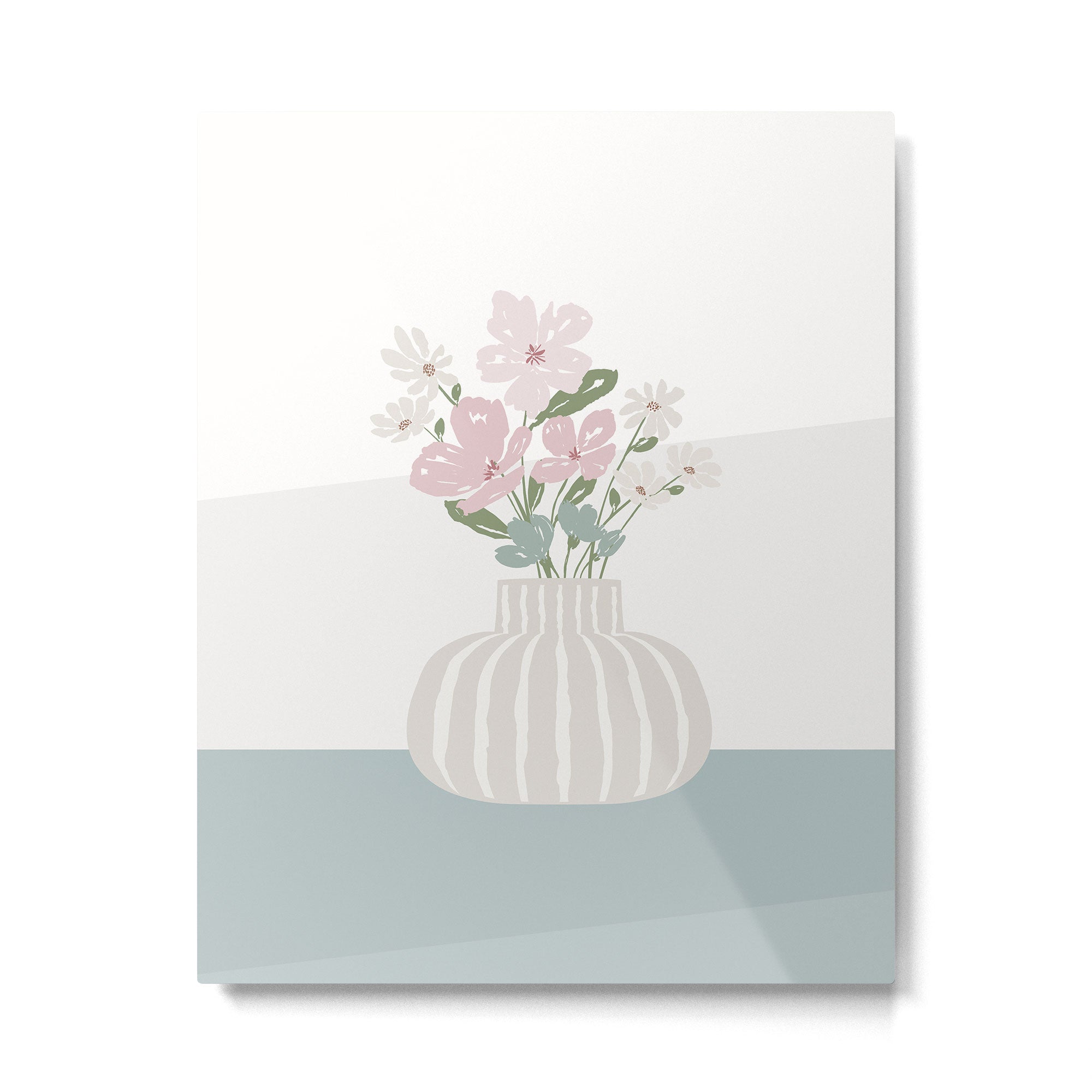 Wildflower bouquet in vase illustration - beige muted pink and dusty green flowers Metal Print Gallery Image 6
