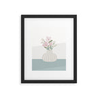 Wildflower bouquet in vase illustration - beige muted pink and dusty green flowers Framed Art Print Gallery Image 6