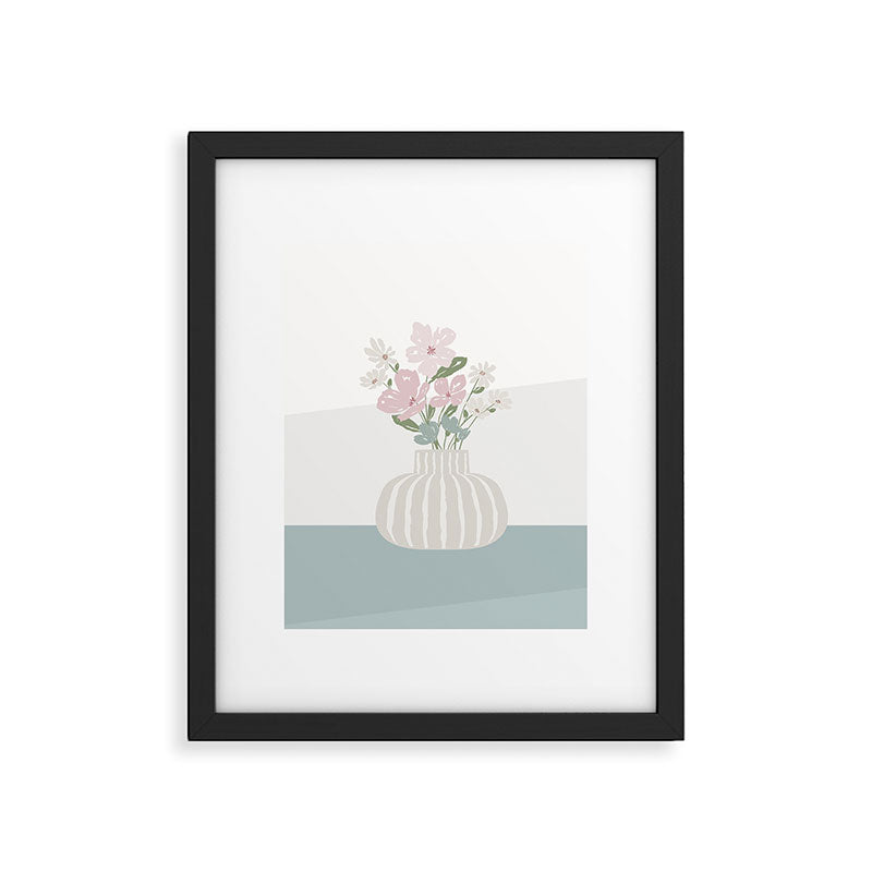 Wildflower bouquet in vase illustration - beige muted pink and dusty green flowers Framed Art Print Gallery Image 6
