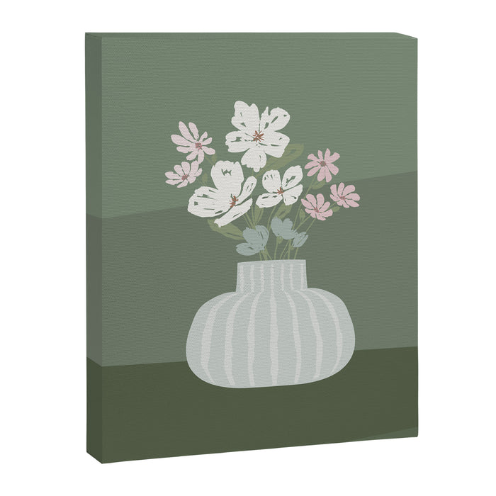 Wildflower bouquet in vase illustration - muted pink, beige and sage green flowers  Canvas Print Gallery Image 1