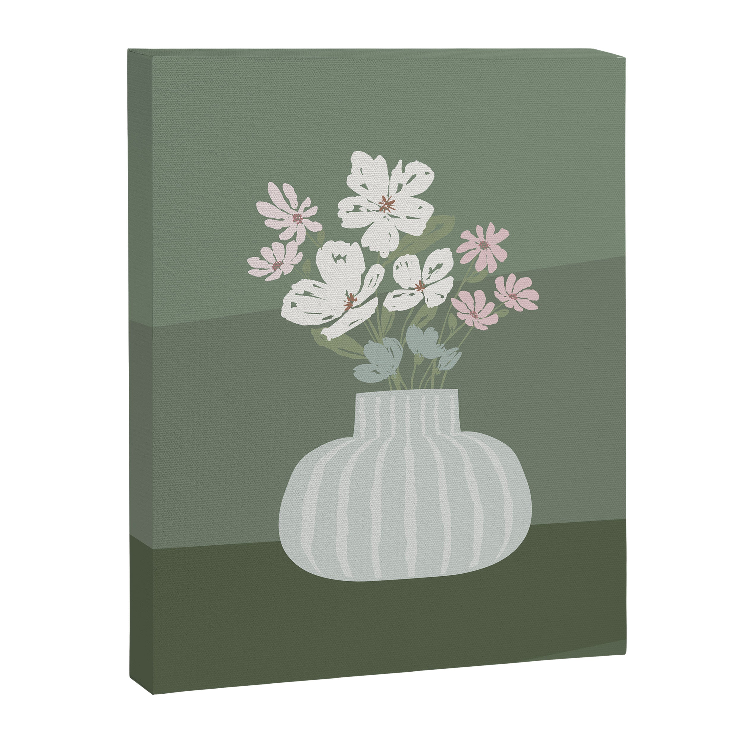 Wildflower bouquet in vase illustration - muted pink, beige and sage green flowers  Canvas Print Gallery Image 8
