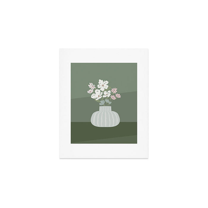 Wildflower bouquet in vase illustration - muted pink, beige and sage green flowers  Art Print Gallery Image 1