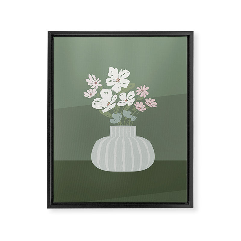 Wildflower bouquet in vase illustration - muted pink, beige and sage green flowers  Framed Canvas Print Gallery Image 8