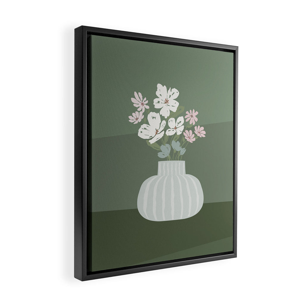 Wildflower bouquet in vase illustration - muted pink, beige and sage green flowers  Framed Canvas Print Gallery Image 2