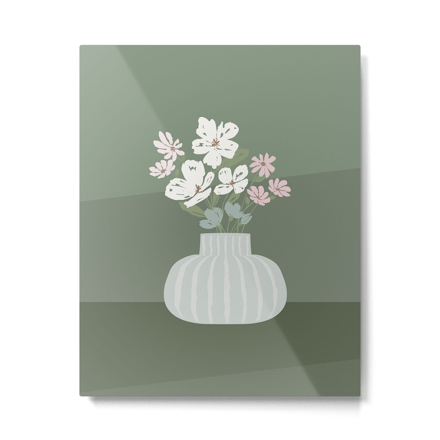 Wildflower bouquet in vase illustration - muted pink, beige and sage green flowers  Metal Print Gallery Image 6