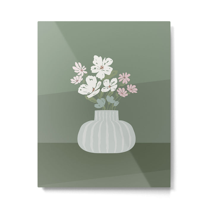 Wildflower bouquet in vase illustration - muted pink, beige and sage green flowers  Metal Print Gallery Image 1