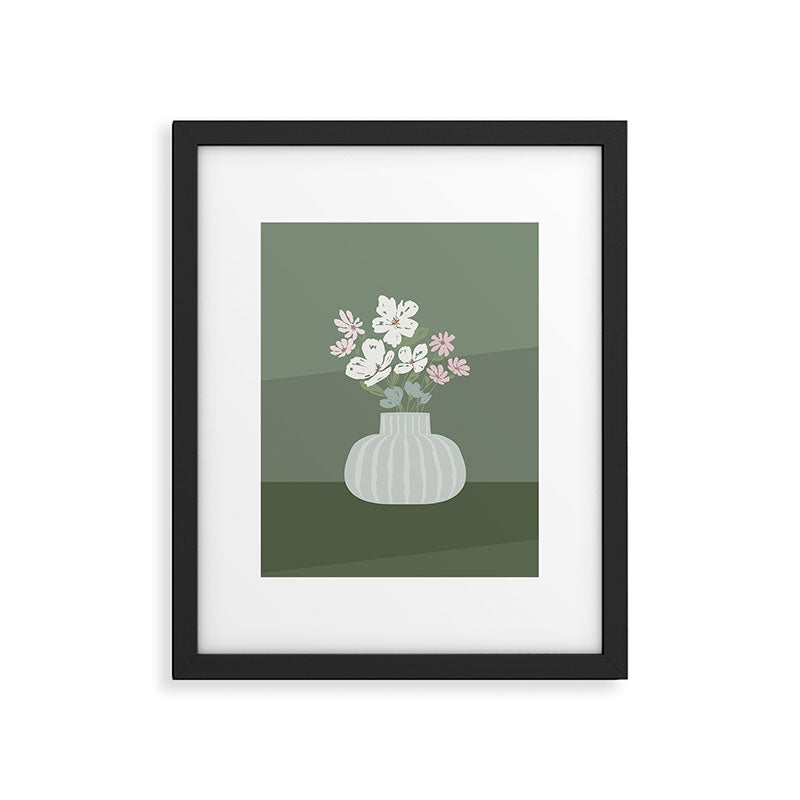 Wildflower bouquet in vase illustration - muted pink, beige and sage green flowers  Framed Art Print Gallery Image 6