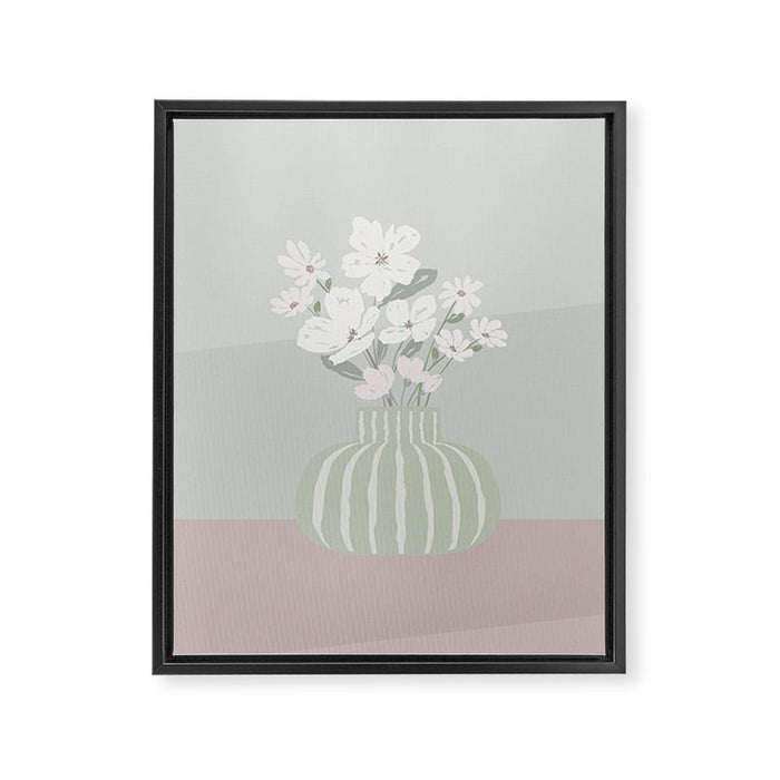 Wildflower bouquet in vase illustration - muted green, dusty pink and beige flowers Framed Canvas Print Gallery Image 1