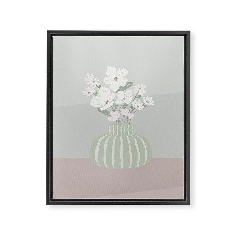 Wildflower bouquet in vase illustration - muted green, dusty pink and beige flowers Framed Canvas Print Gallery Image 8