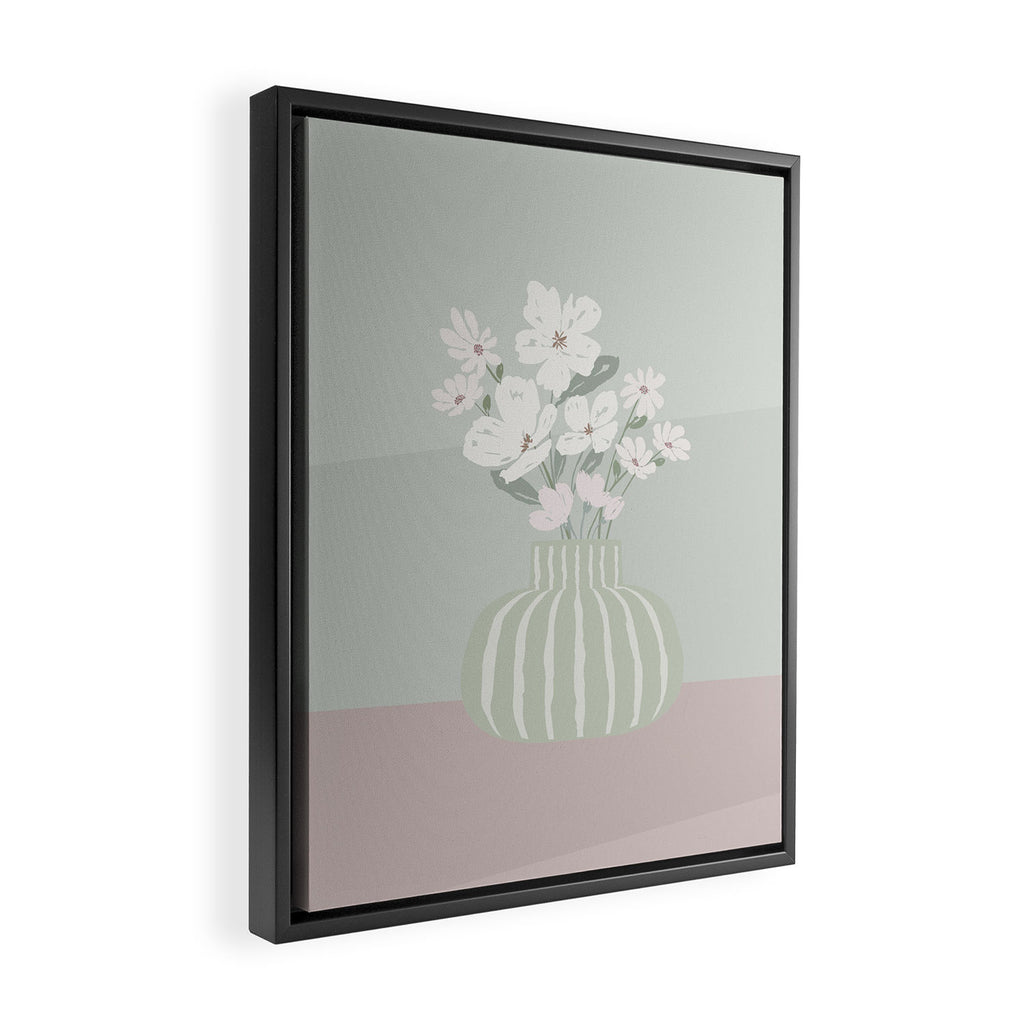 Wildflower bouquet in vase illustration - muted green, dusty pink and beige flowers Framed Canvas Print Gallery Image 2