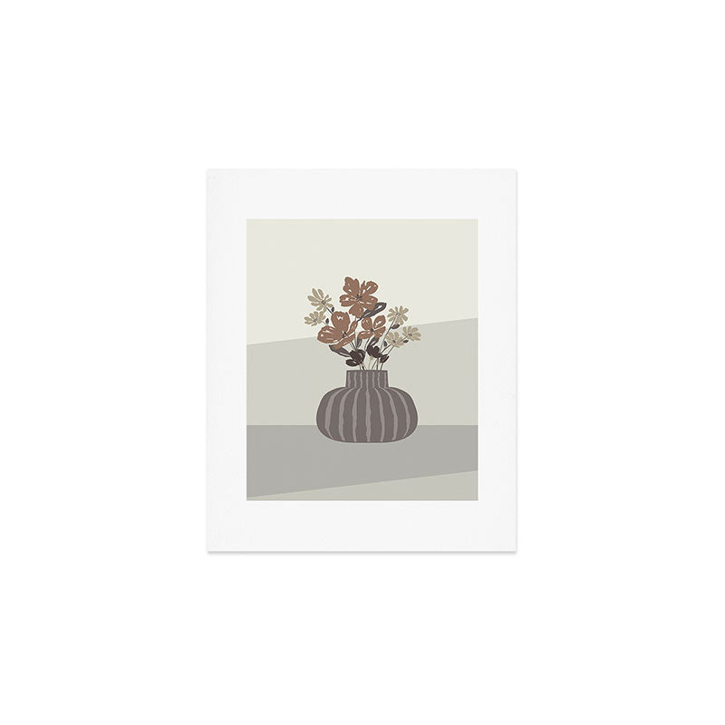 Wildflower bouquet in vase illustration - pantone brown mocha mousse Art Print Gallery Image 1