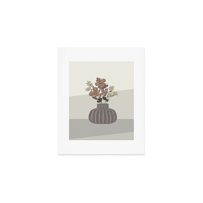 Wildflower bouquet in vase illustration - pantone brown mocha mousse Art Print Gallery Image 1