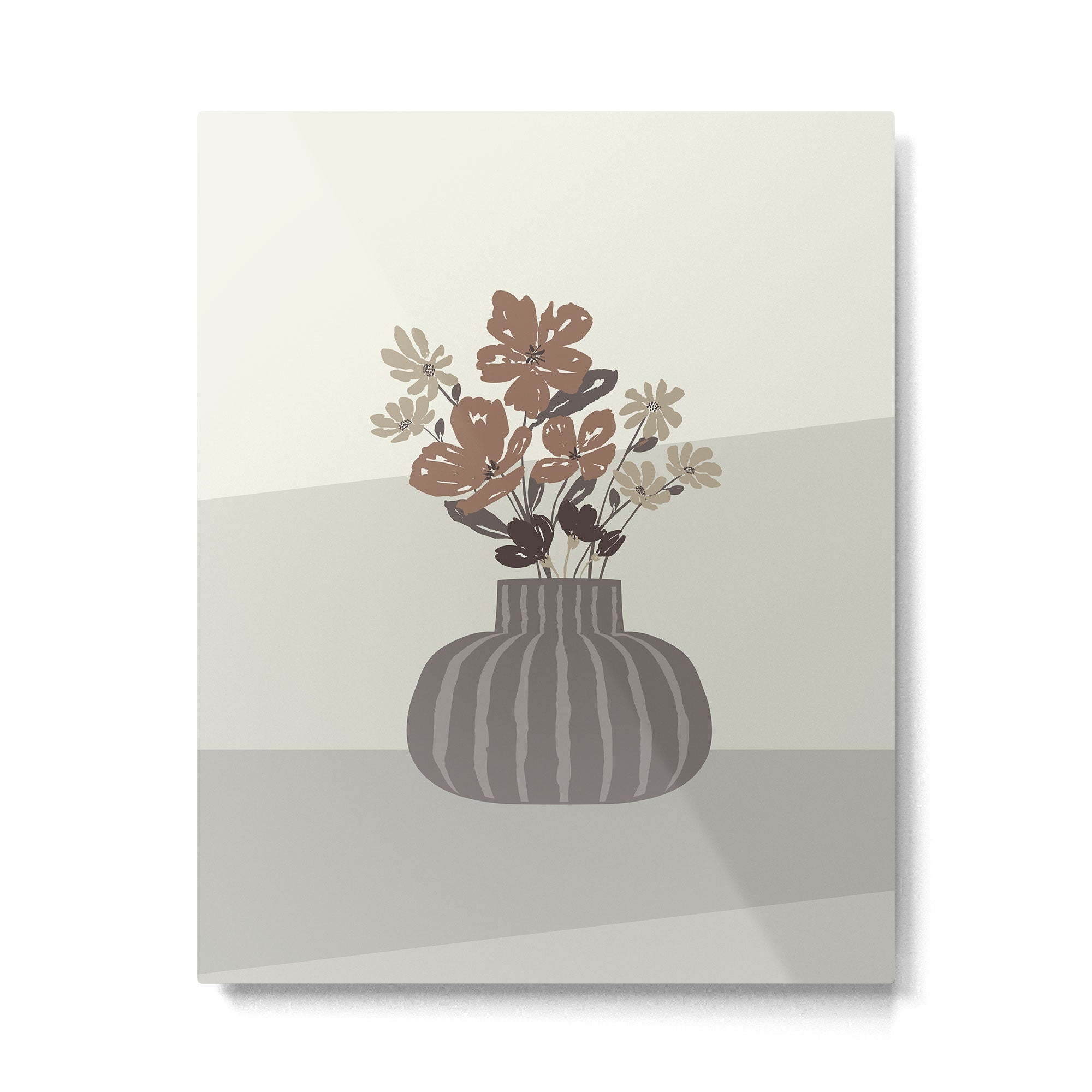 Wildflower bouquet in vase illustration - pantone brown mocha mousse Metal Print Gallery Image 6