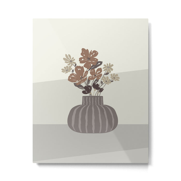 Wildflower bouquet in vase illustration - pantone brown mocha mousse Metal Print Gallery Image 1