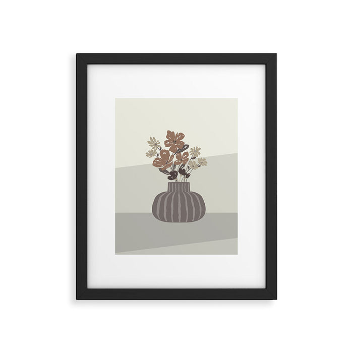 Wildflower bouquet in vase illustration - pantone brown mocha mousse Framed Art Print Gallery Image 1