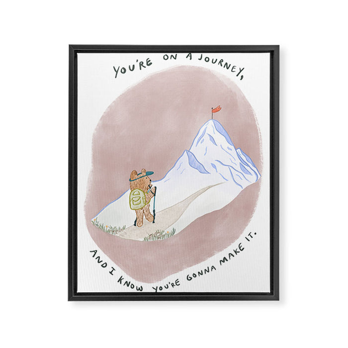 Bear on a Journey, Mountain Adventure Framed Canvas Print Gallery Image 1