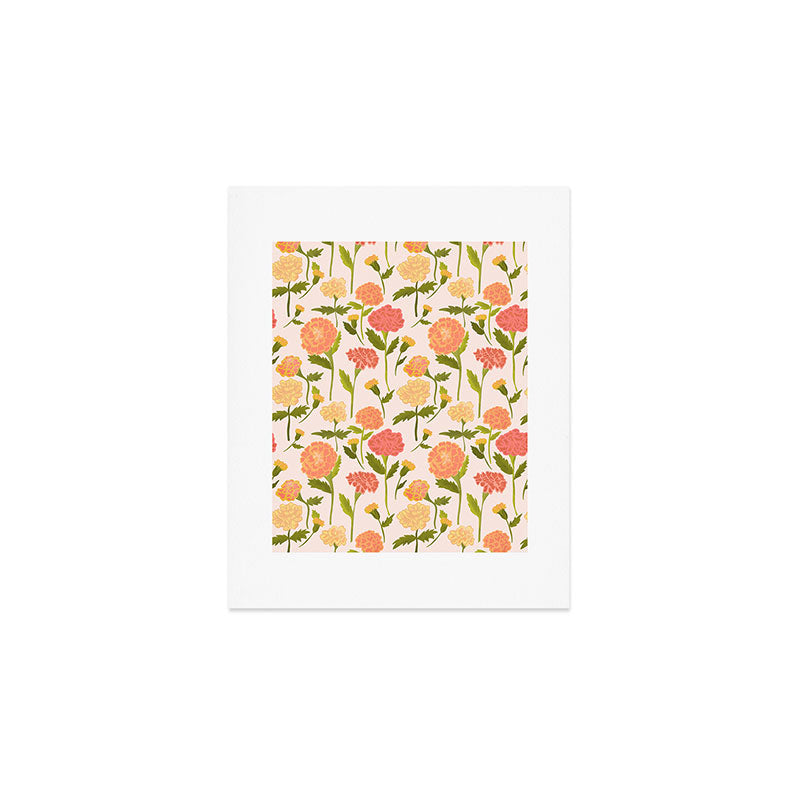 Marigold Dream / Warm Flower Pattern Art Print Gallery Image 1