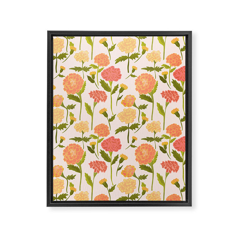 Marigold Dream / Warm Flower Pattern Framed Canvas Print Gallery Image 8
