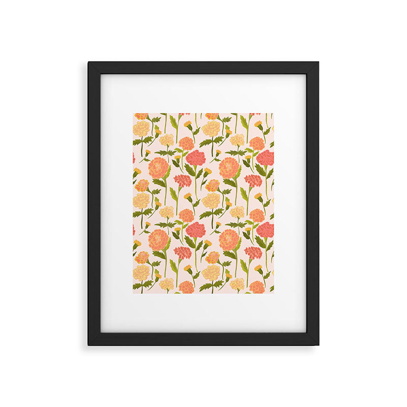 Marigold Dream / Warm Flower Pattern Framed Art Print Gallery Image 6