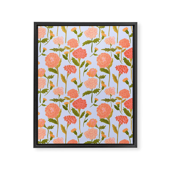 Marigolds / Periwinkle flower pattern Framed Canvas Print Gallery Image 1
