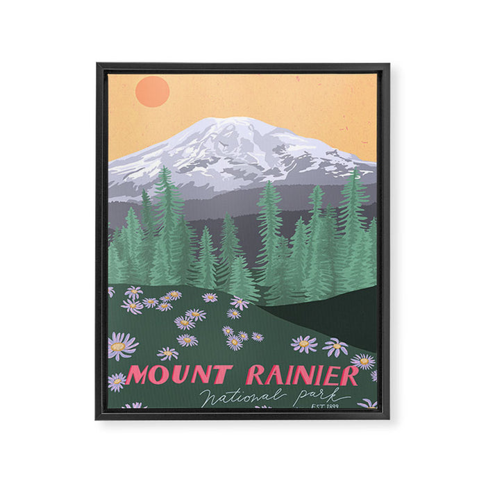 Mount Rainier National Park, Vintage Style Framed Canvas Print Gallery Image 1