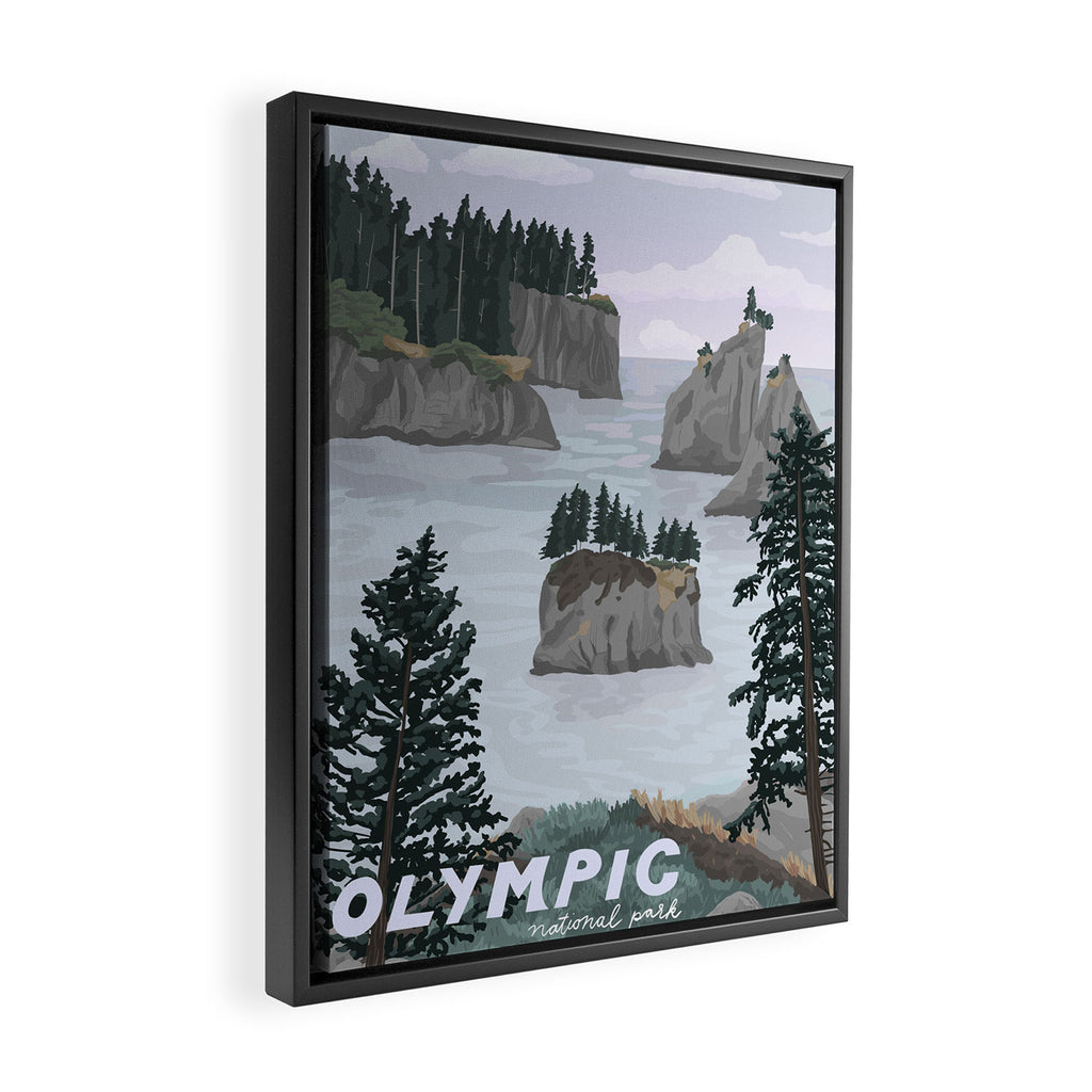 Olympic National Park Poster, Washington, illustrated National Parks USA Framed Canvas Print Gallery Image 2