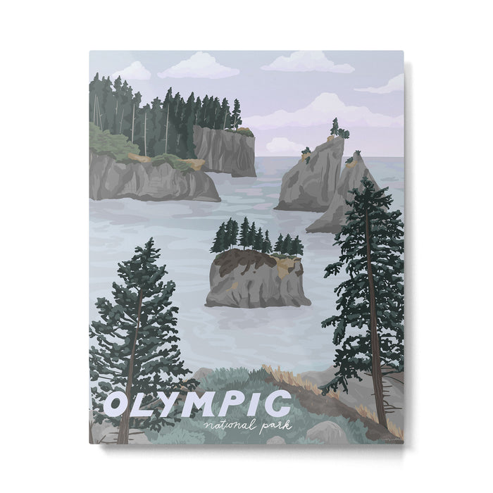 Olympic National Park Poster, Washington, illustrated National Parks USA Metal Print Gallery Image 1