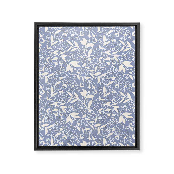 Soft Blue and White Floral Pattern  Framed Canvas Print Gallery Image 1