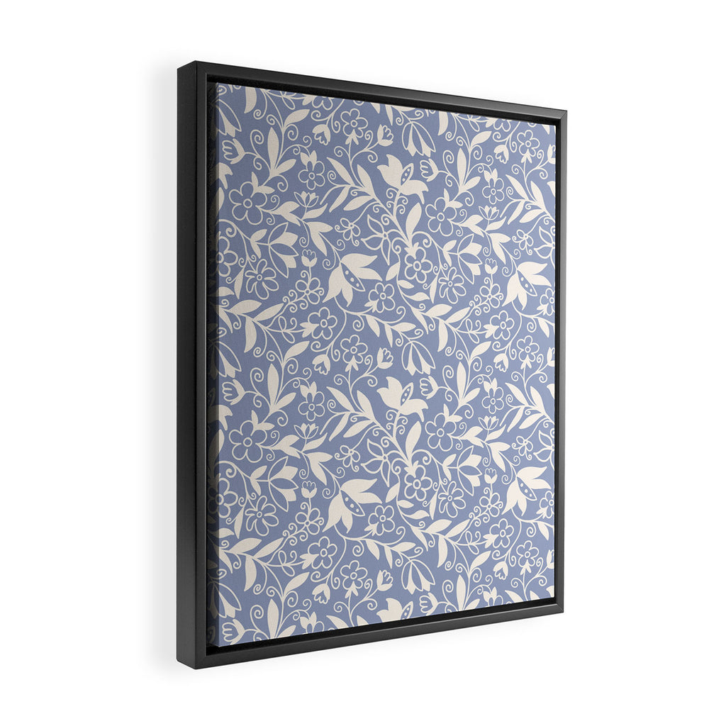 Soft Blue and White Floral Pattern  Framed Canvas Print Gallery Image 2