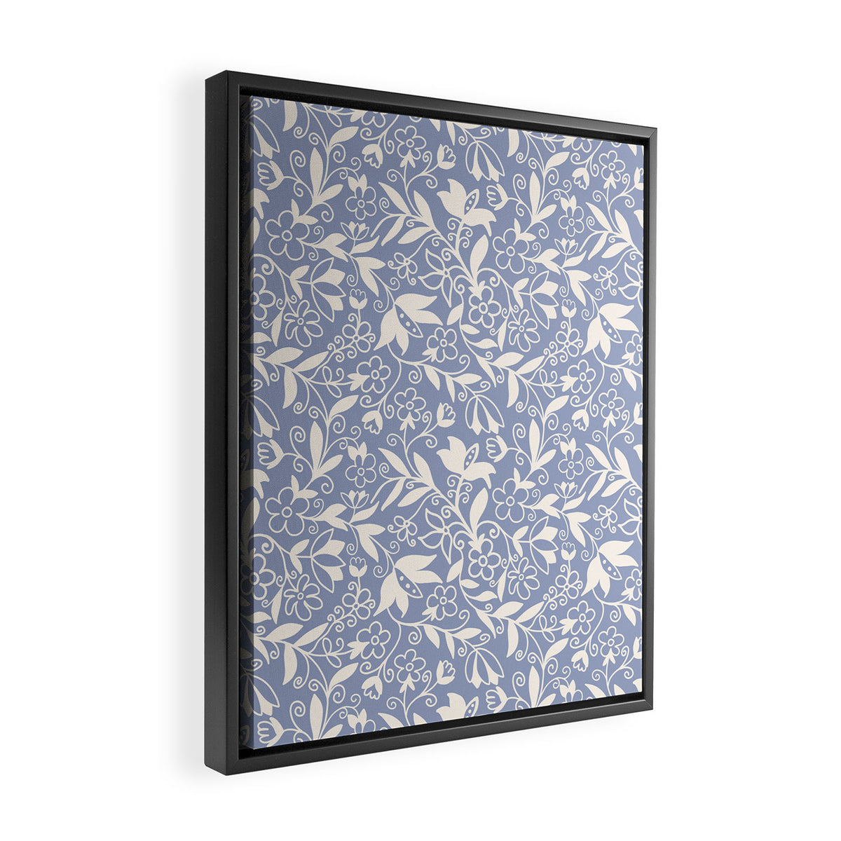 Soft Blue and White Floral Pattern  Framed Canvas Print Gallery Image 2