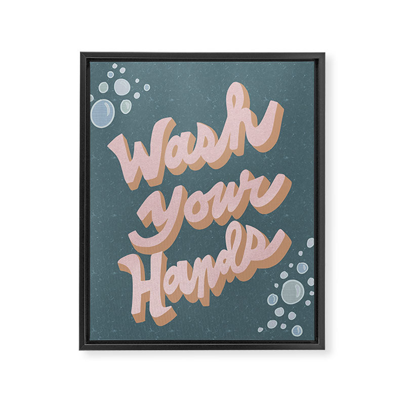 Wash Your Hands - Vintage Pink and Blue Framed Canvas Print Gallery Image 6