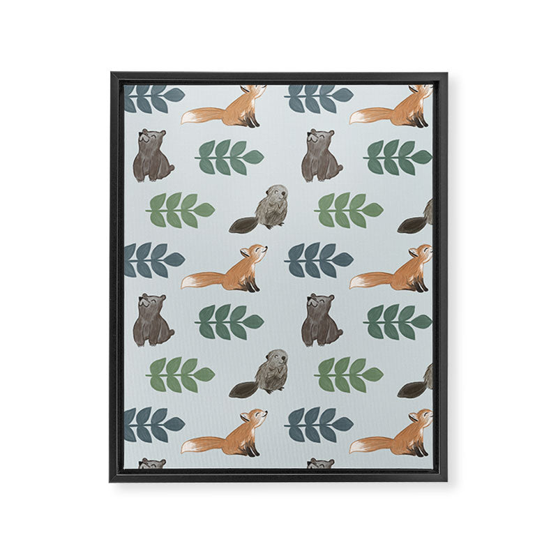Woodland Creatures Pattern Framed Canvas Print Gallery Image 6