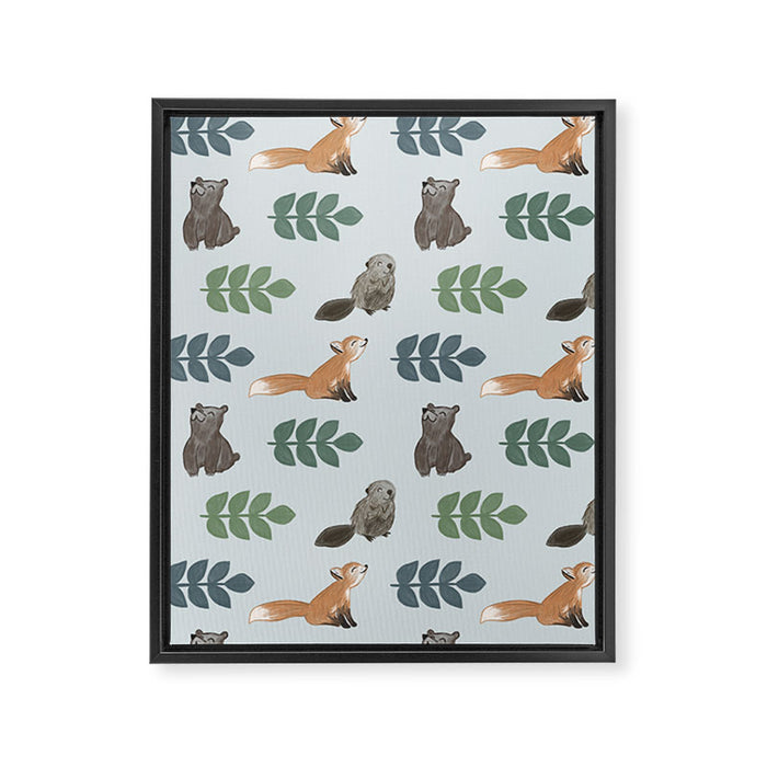 Woodland Creatures Pattern Framed Canvas Print Gallery Image 1